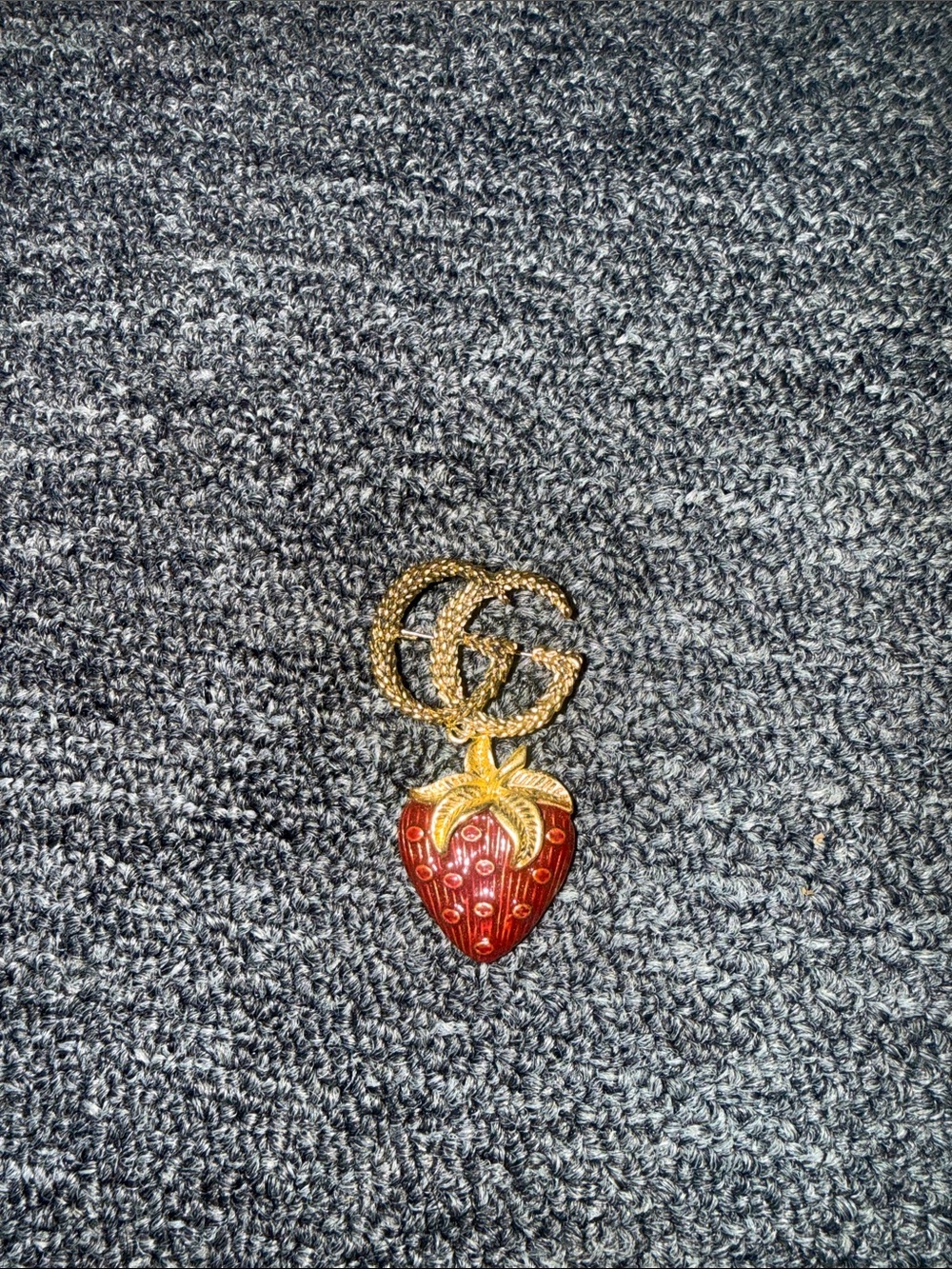 Strawberry Pendant Necklace - Gold & Red Designer Logo Accent